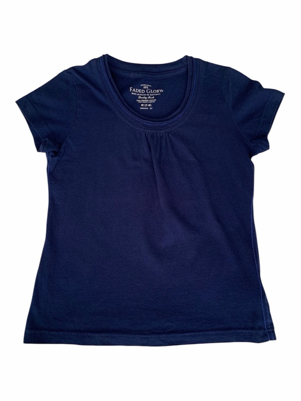 Faded Glory T-Shirt Girl Size M 7/8 Navy Blue Top Crewneck Pullover Short Sleeve